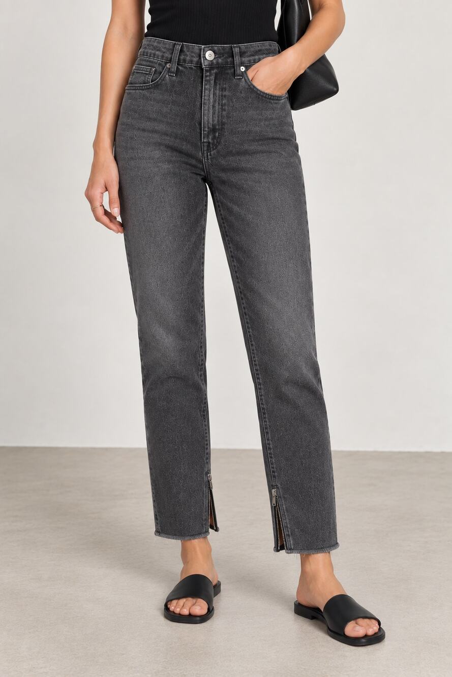 Massimo Dutti Jeans Womens Gray High Rise Slim Tapered Ankle Zip Raw Hem Size 2